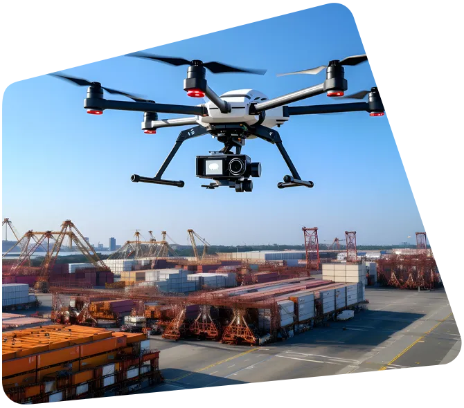 Un drone dans un port à conteneurs