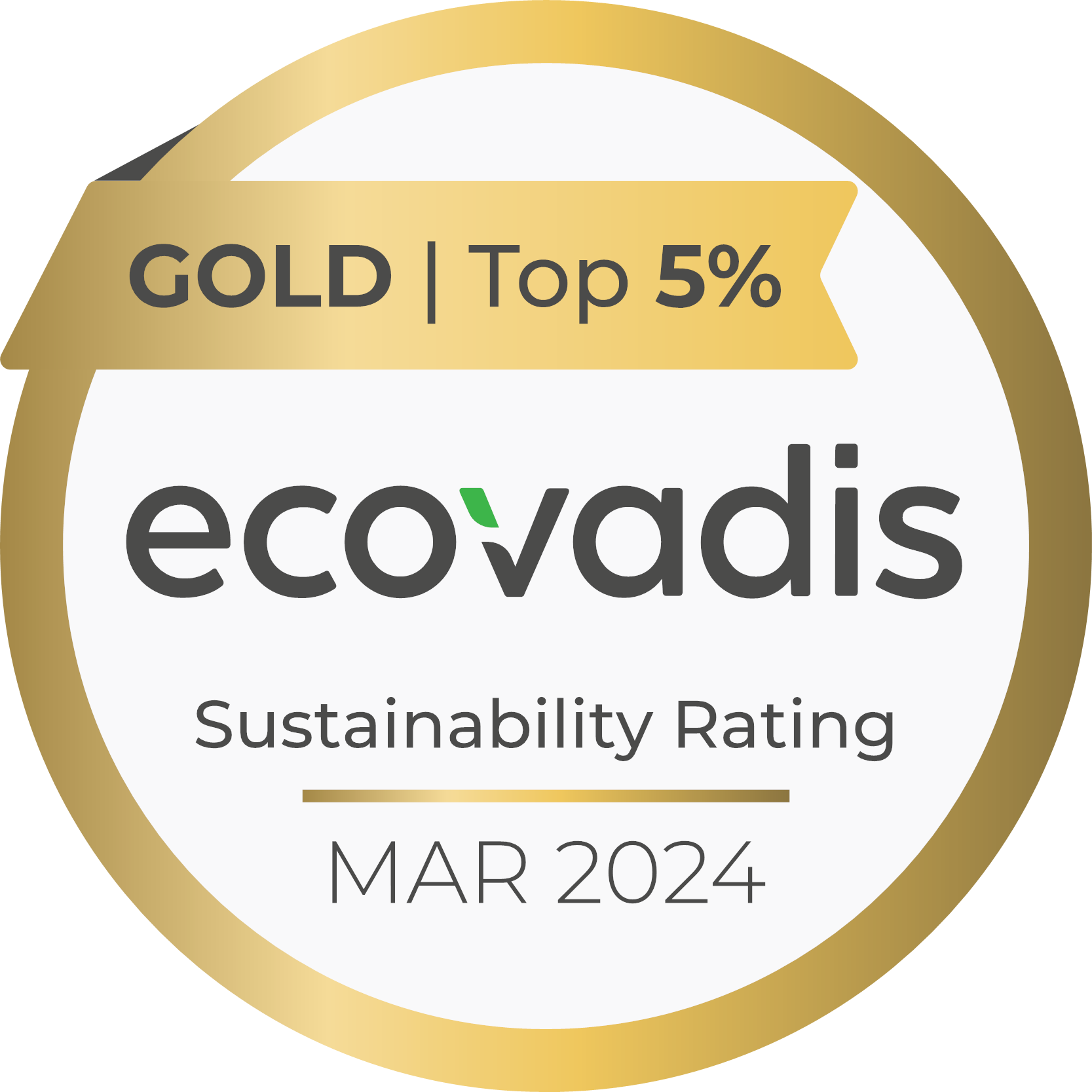 ecovadis sustainability rating: gold, top 5%; March 2024